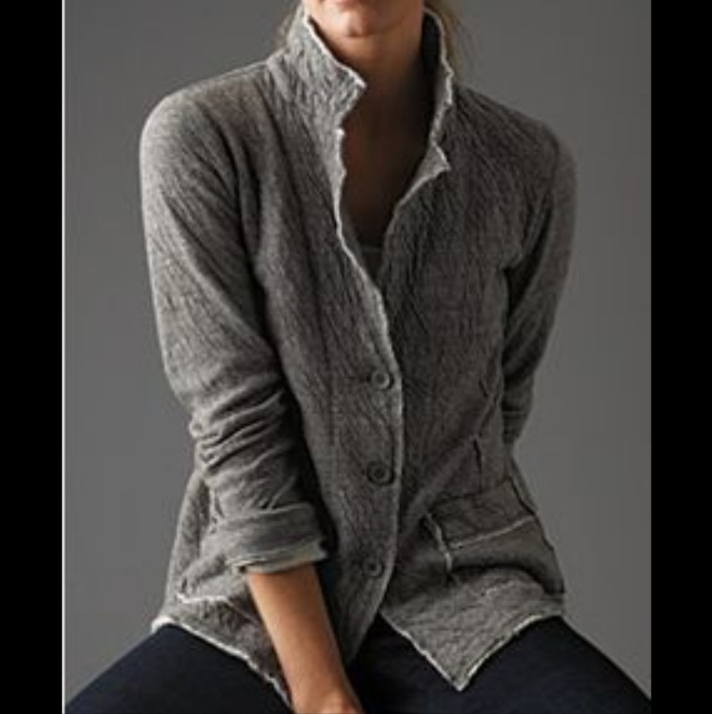 Eileen Fisher Gray Button-Front Knit Jacket